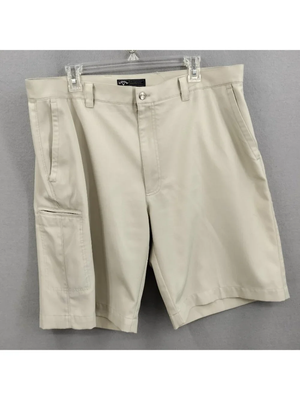 Callaway Men 38 Shorts Khaki Beige Cargo Ball Pocket Tech Dry Performance Golf